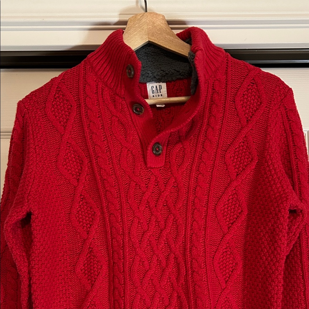 GAP NWT Boys Vibrant Red Cable Knit Zip-Up Sweater Size XXL